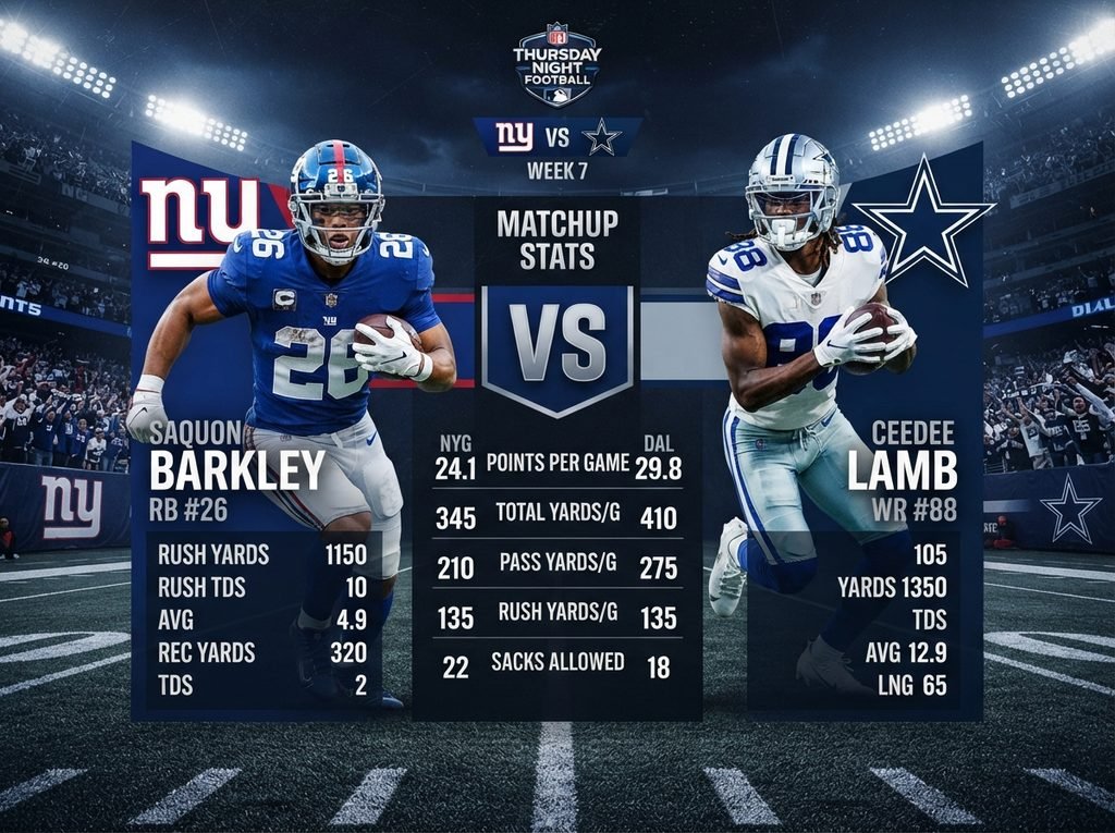 New York Giants vs Dallas Cowboys Match Player Stats